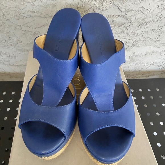 Jimmy Choo 143 Pledge Cosmo Vac LOGO PLATE Espadrille Wedge SLIDES EU 41 Blue - Picture 11 of 14